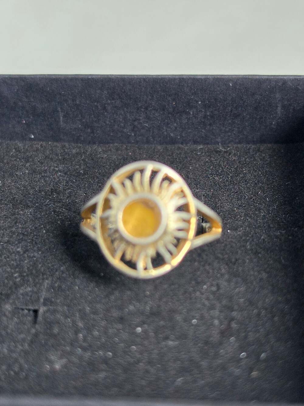 Sunburst Citrine Two-Tone Ring in Sterling Silver Size 19